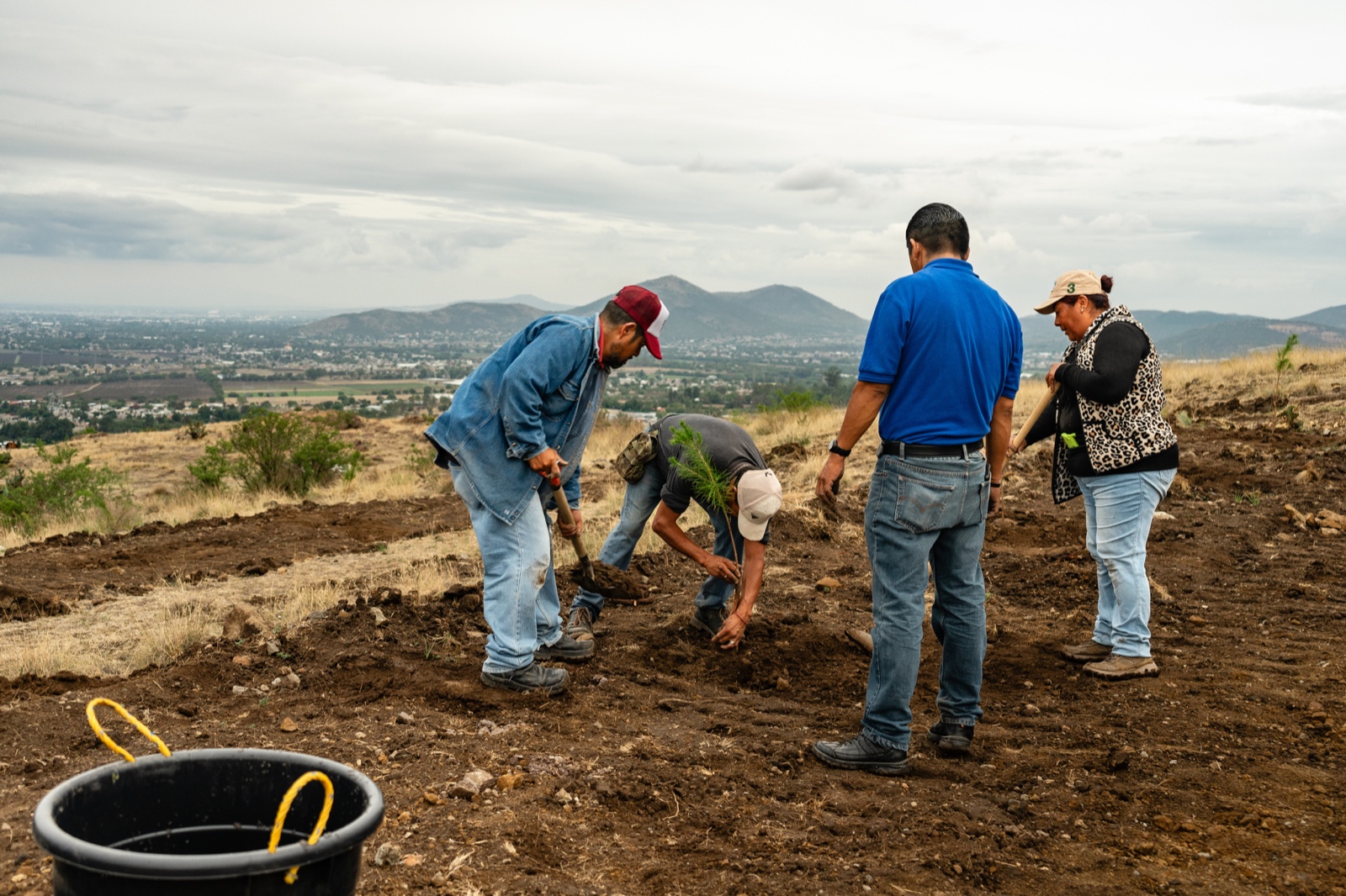 Personas de una comunidad participando en labores de reforestación